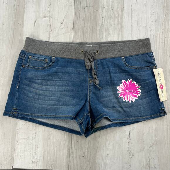 Wishful Park Blue Gray Shortie 2" Basic Plain Pull On Drawstring Juniors Shorts - Picture 1 of 9